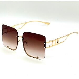 Rimless Sunglasses Women Square Oversized Fashion Designer Gold Frame Lentes New